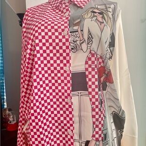 Red Checkered Graphic Button-Up Shirt